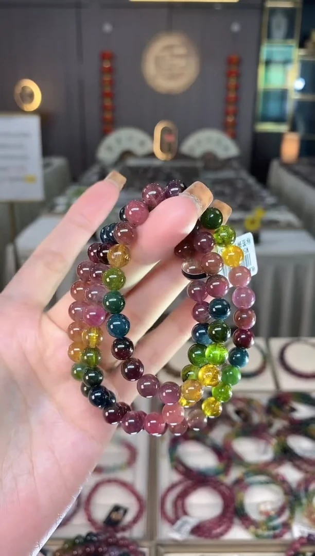 未镶嵌老矿碧玺色标彩三圈手串7mm+碧玺dan多样性发货一条