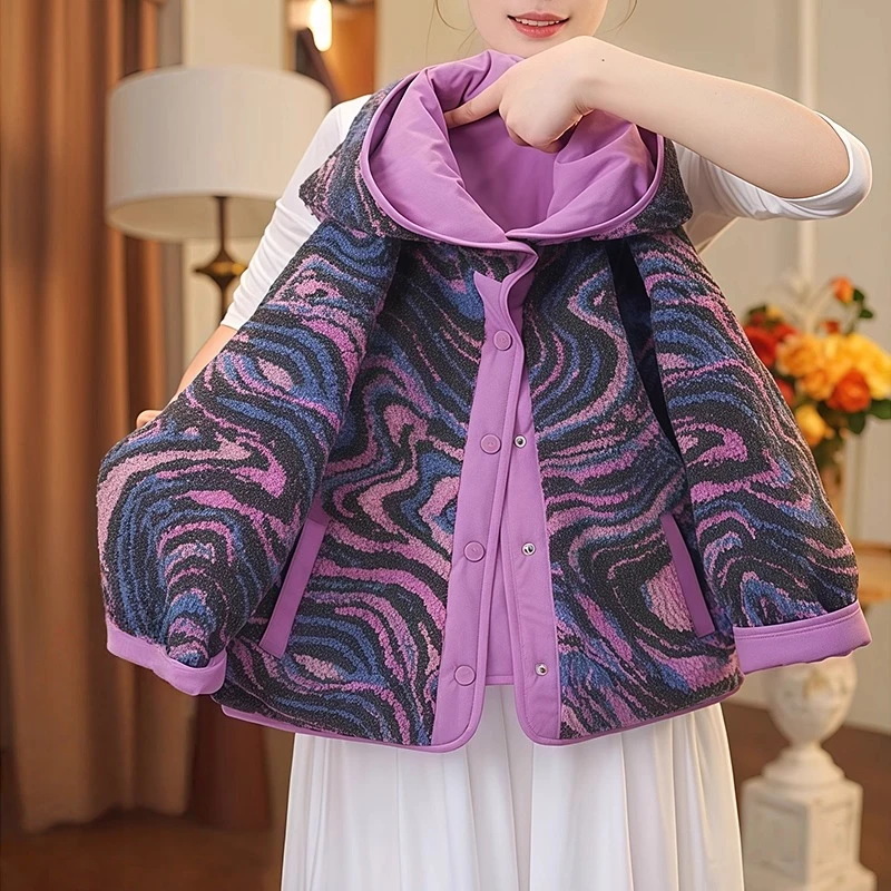 女童毛毛衣外套2025新款秋冬款加厚两面穿星空羊羔毛连帽保暖棉服