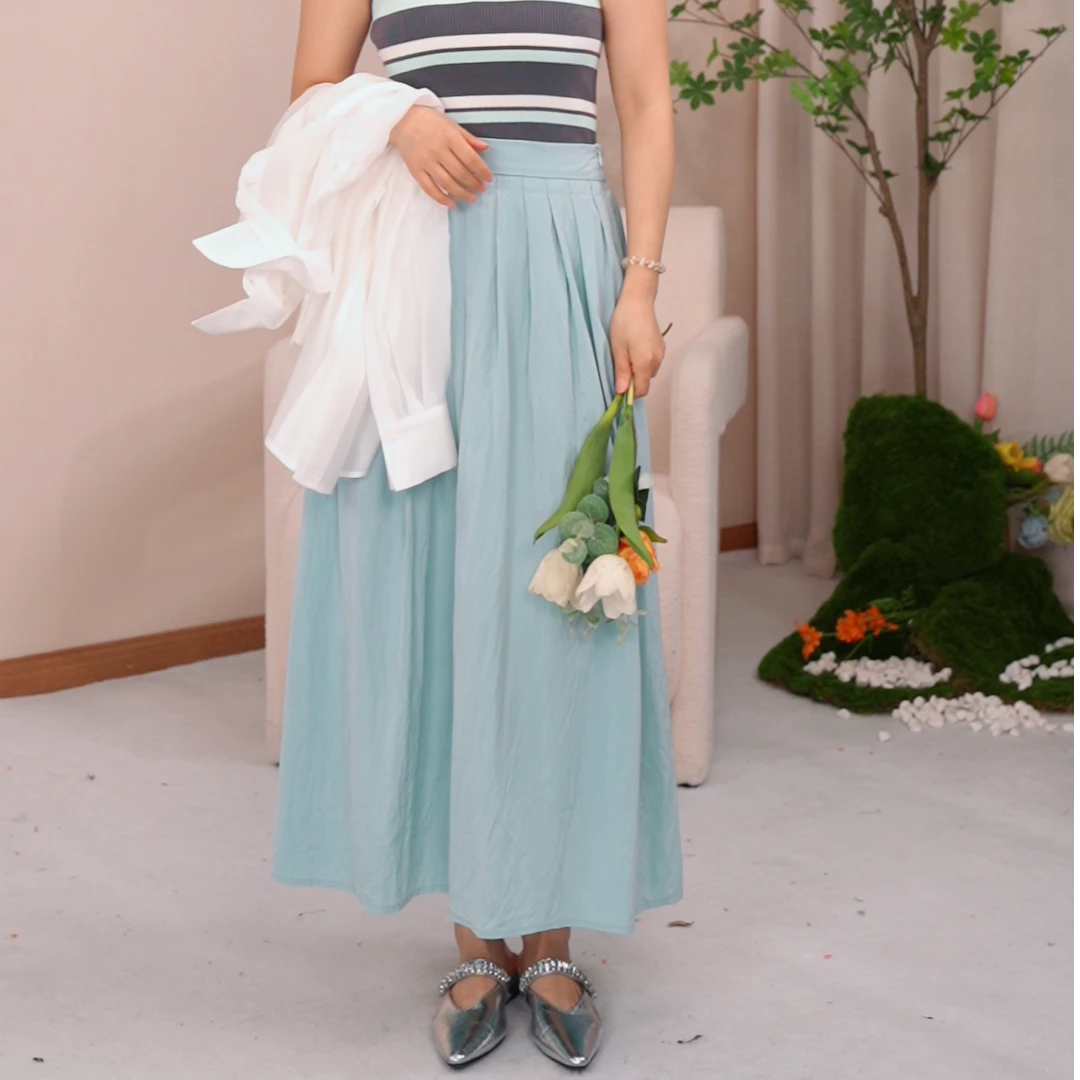 MILIAN/觅恋209夏季舒适纯色百搭半裙日常文艺