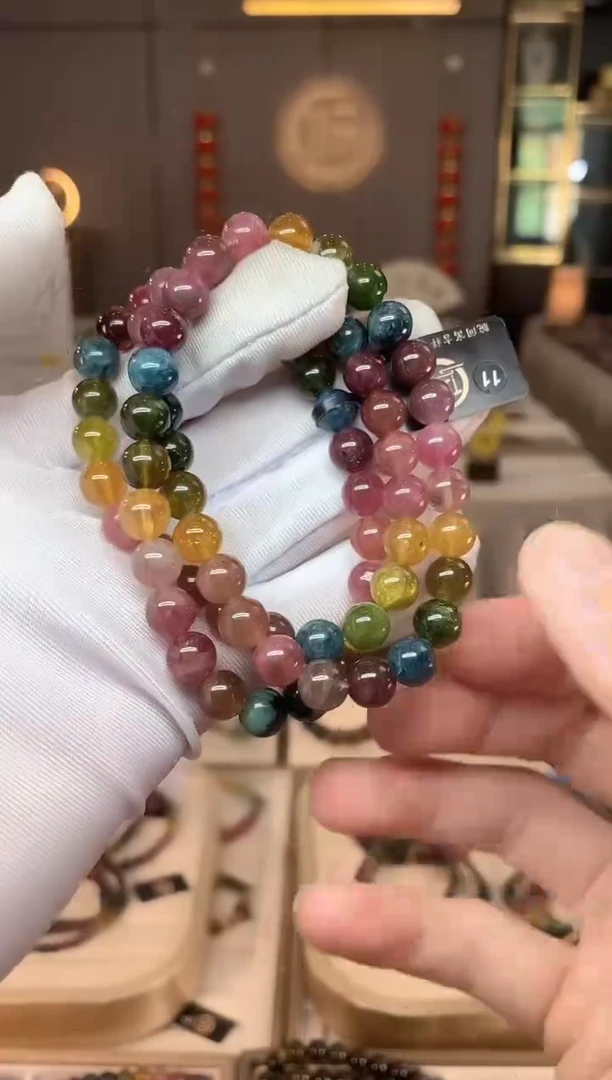 未镶嵌老矿碧玺彩虹三圈手串7mm+碧玺多样性发货一条xion