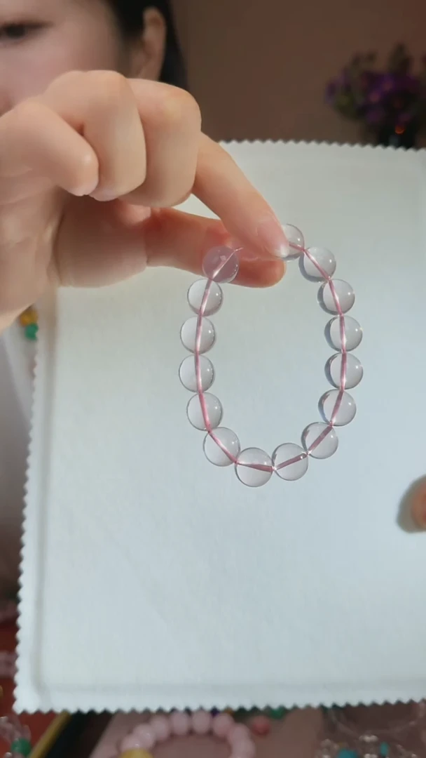 水晶手链未镶嵌天然莫桑比克粉水晶手串12.3mm