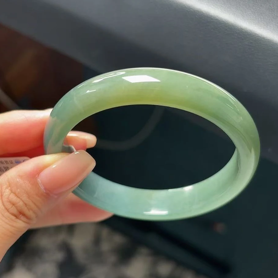 天然黄翡半山水翡翠正圈珠宝玉镯手镯平安镯妈妈款女款时尚圈口57