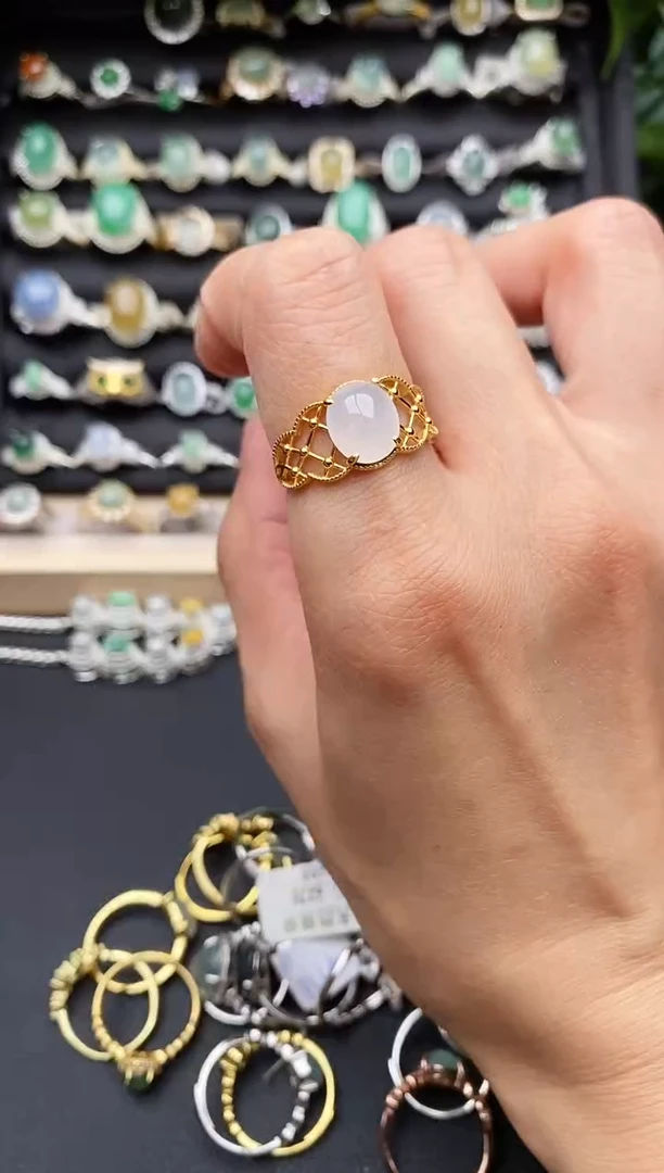 【闪购商品】翡翠戒指银S925镶嵌缅甸天然A货翡翠11  4-3