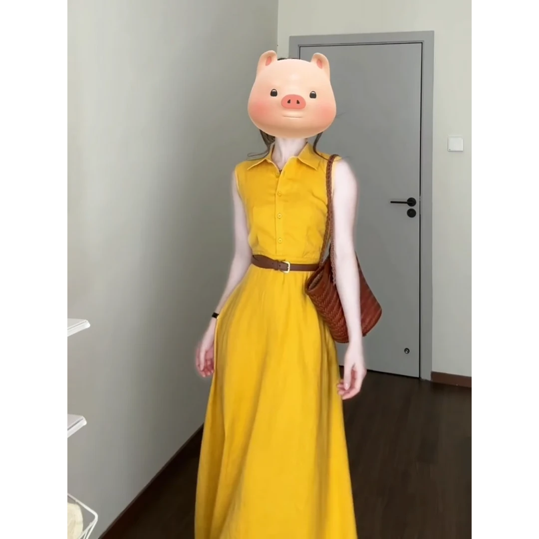 parkyeon夏日绝美不撞款无袖连衣裙女高腰显瘦小个子多巴胺长裙子