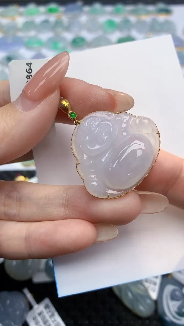 【闪购商品】翡翠挂件18K金镶嵌天然翡翠A货