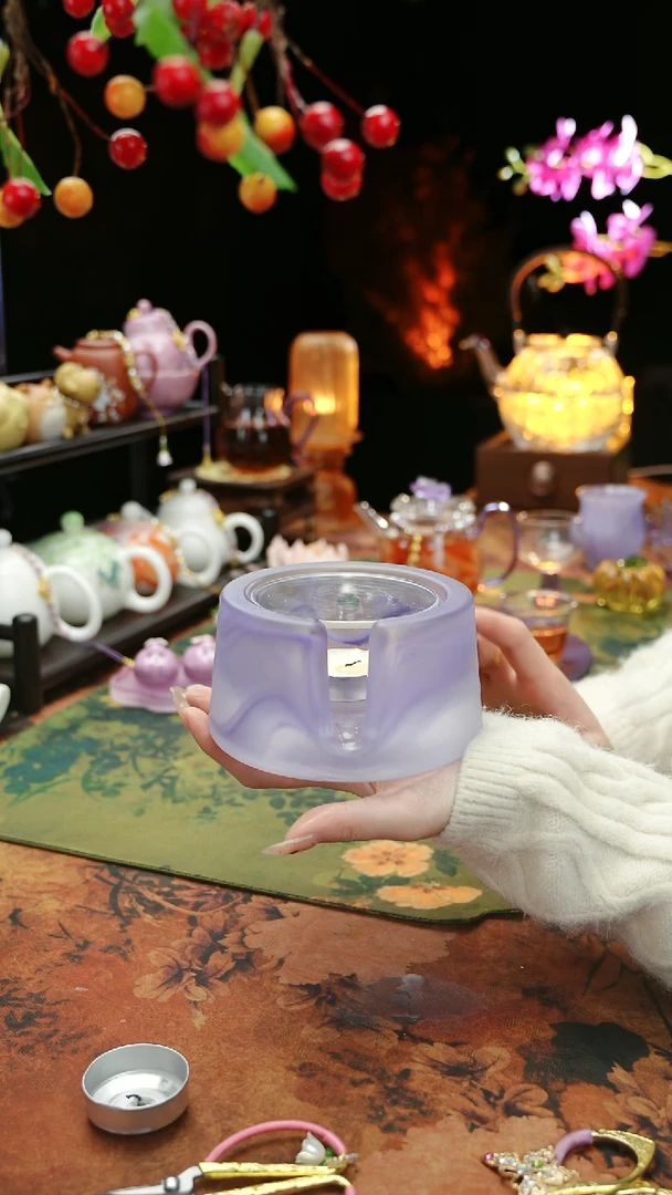 【闪购商品】紫色水晶琉璃蜡烛温茶台