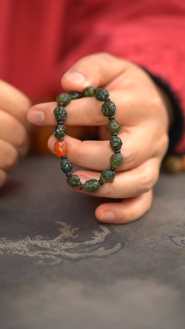 【闪购商品】玛瑙手链未镶嵌346号阿拉善地表原石绿筋脉单圈