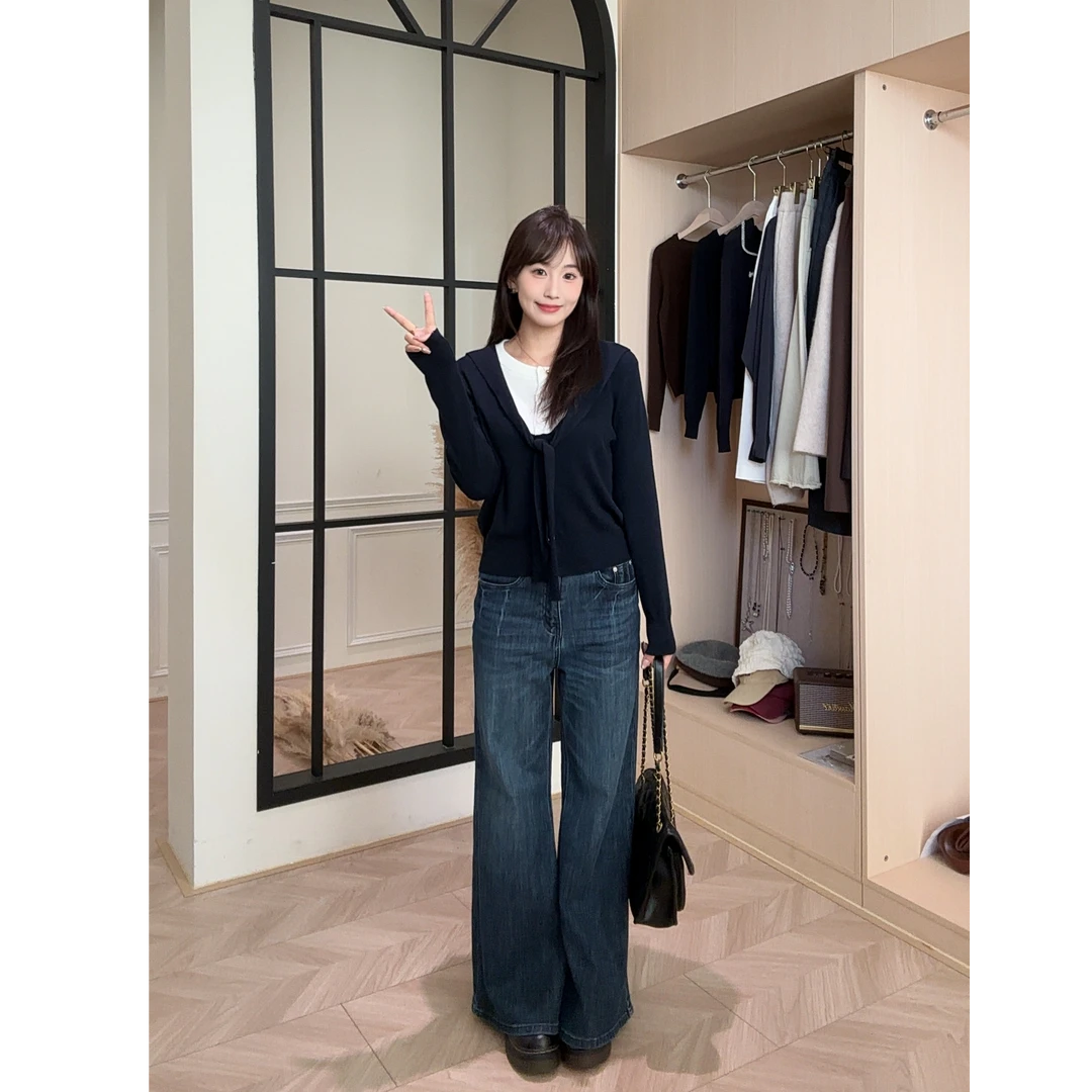 撞色披肩假两件长袖针织衫女2025秋季新款宽松显瘦开衫上衣DG0050