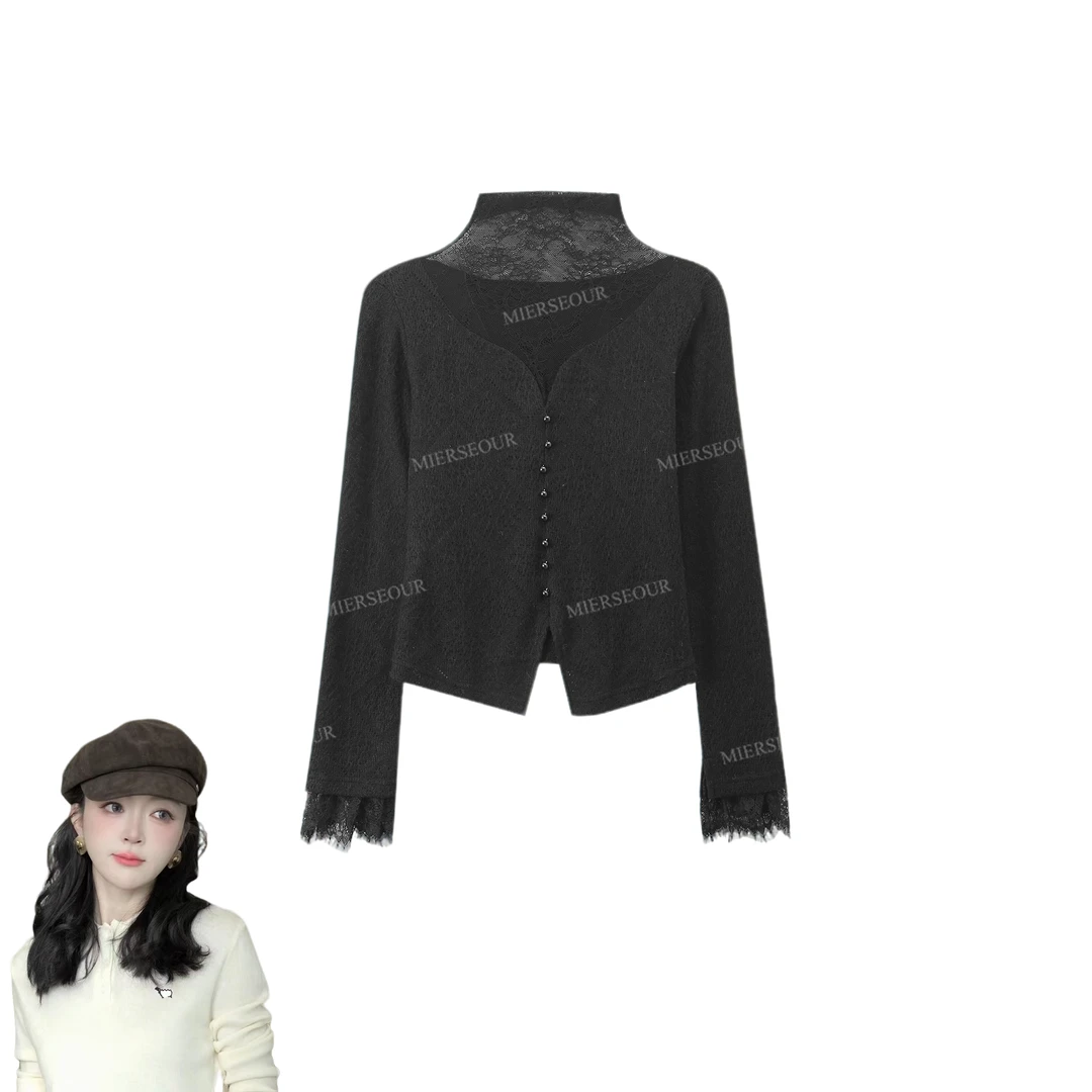 【霜月薄纱】秋冬气质蕾丝拼接上衣8952580