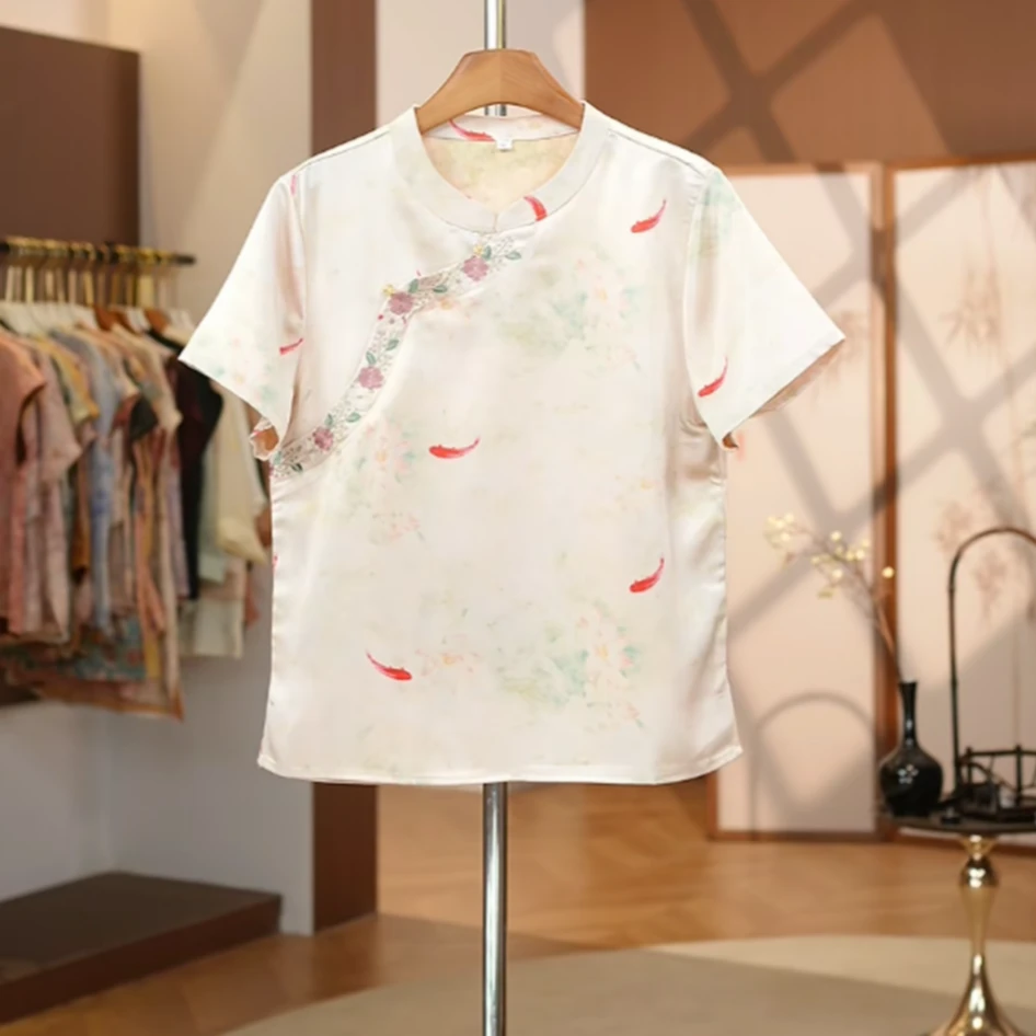 【清荷】国风新中式提花时尚百搭斜襟刺绣短袖818