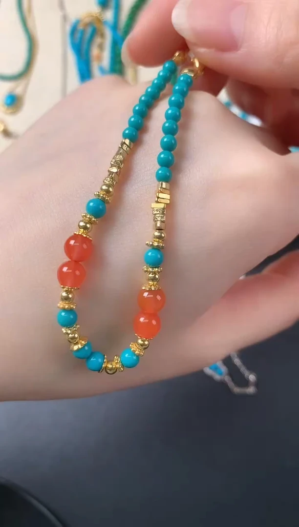 银S925镶嵌绿松石手链D451|1380