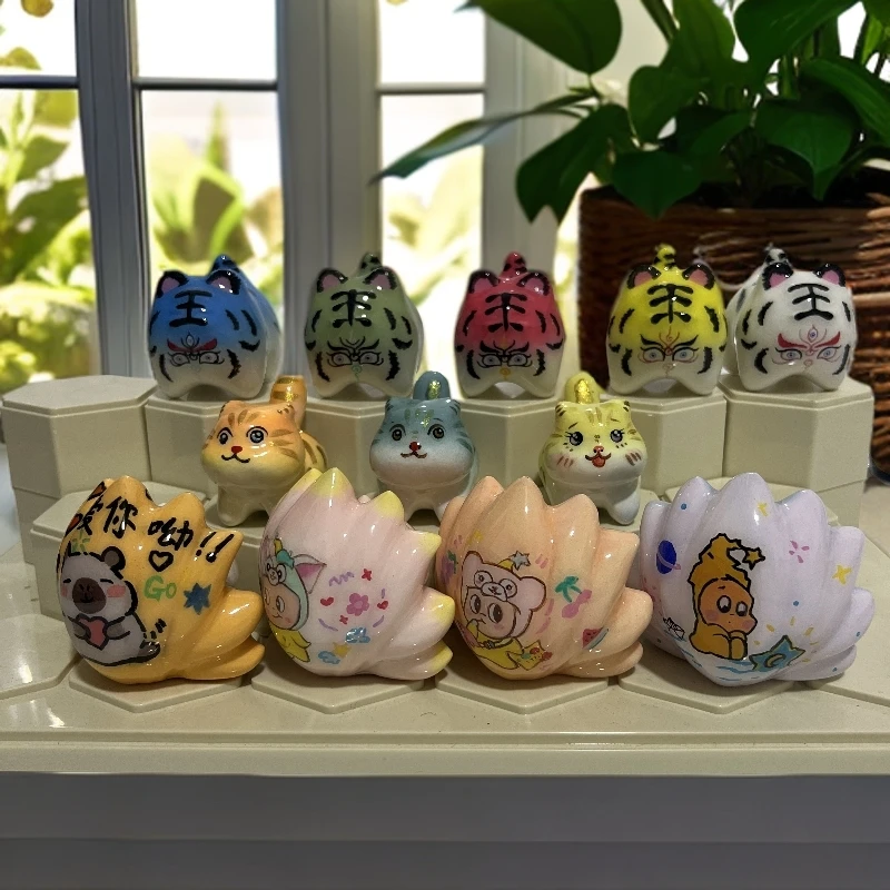 【跳跳猫开火车前进】{以直播为主}檀木创意摆件手工绘画原创