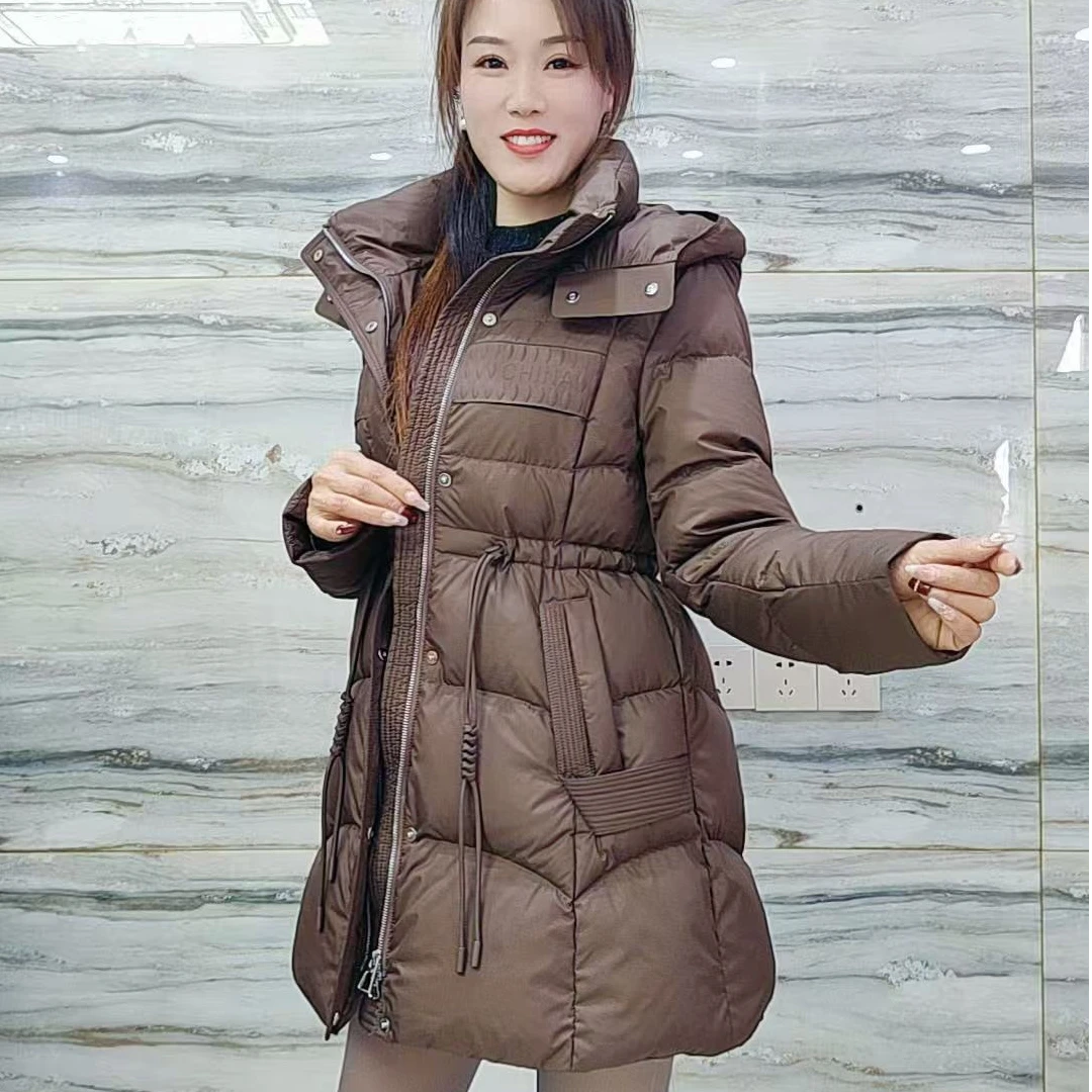 【依秀家】女中长款2024冬新款棉衣可拆卸帽修身显瘦时尚百搭外套