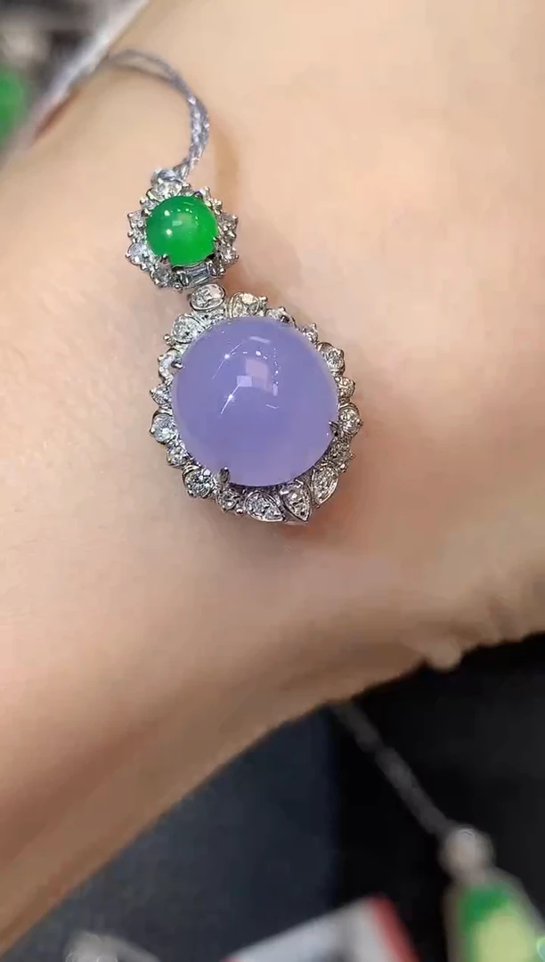 吊坠(不含链)18K金镶嵌翡翠C14 紫货有一定色差