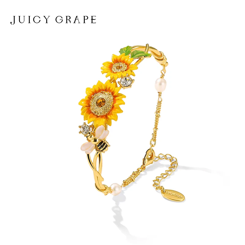 JuicyGrape 铜合金珐琅手镯 轻奢甜美珐琅向日葵花朵半手镯手链