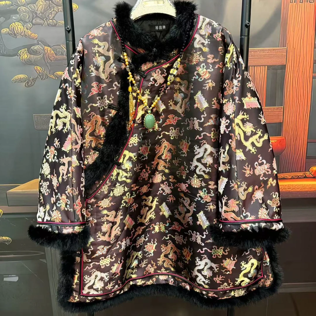 等闲集国风新中式黑色龙纹太太服上衣