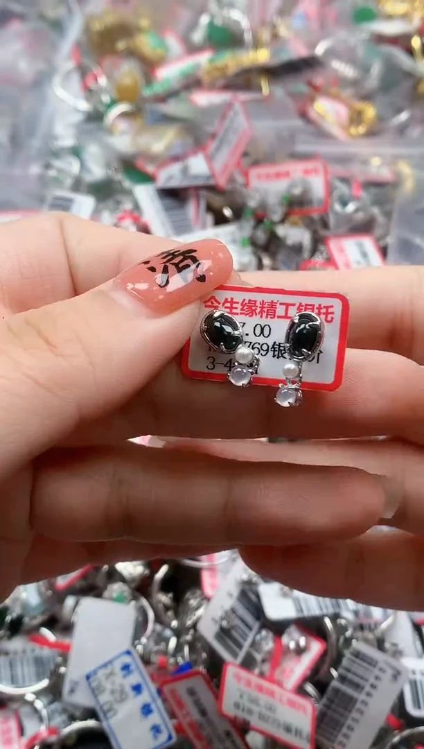 银S925镶嵌戒指翡翠天然A货缅甸翡翠