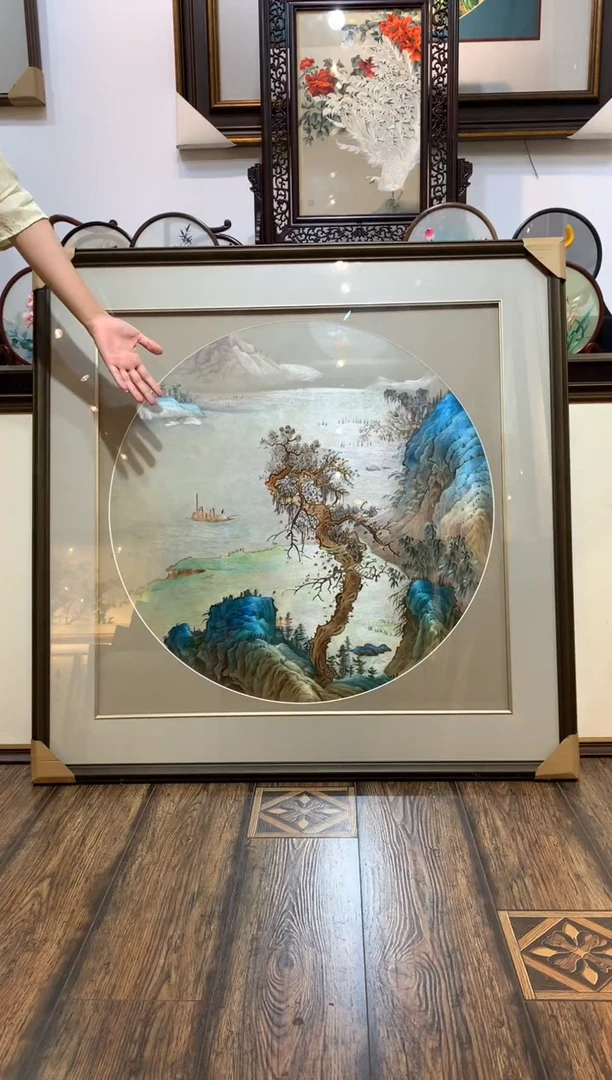 刺绣劲*纯手工苏绣双面绣山水画芯80cm