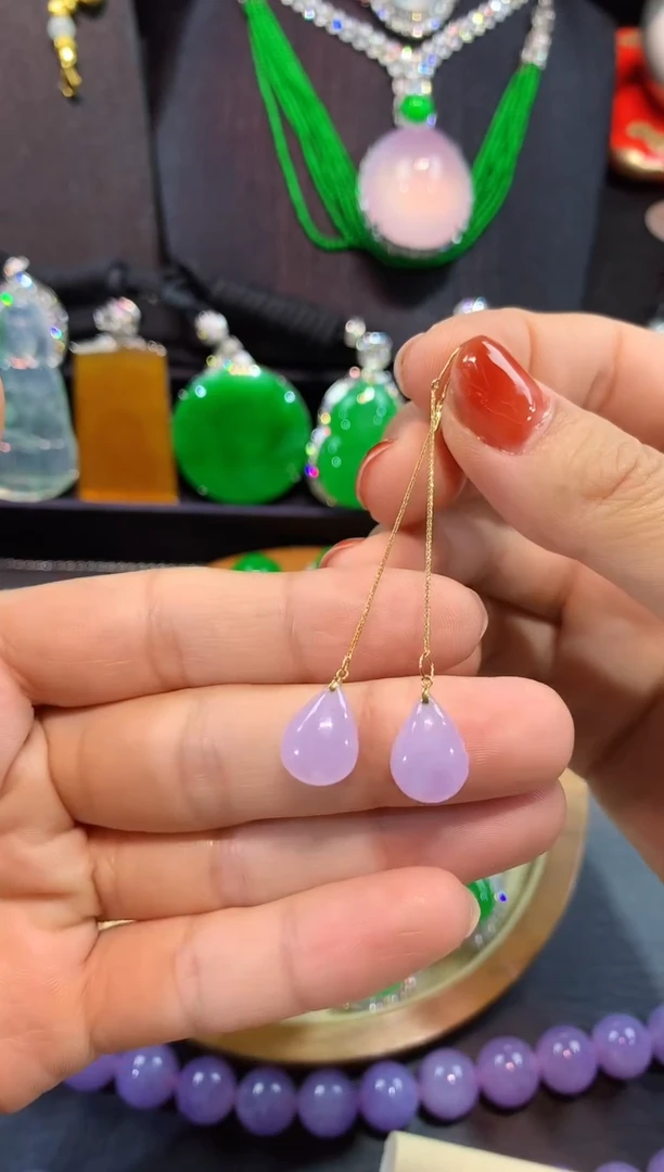 翡翠18K金镶嵌耳饰耳线