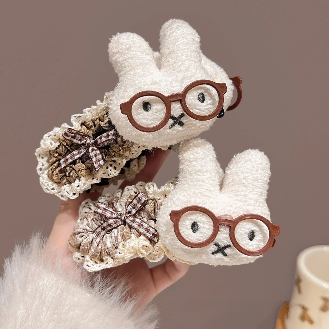 甜美少女慵懒马尾夹竖夹可爱米菲兔咖色格子超萌香蕉夹扭扭夹发饰