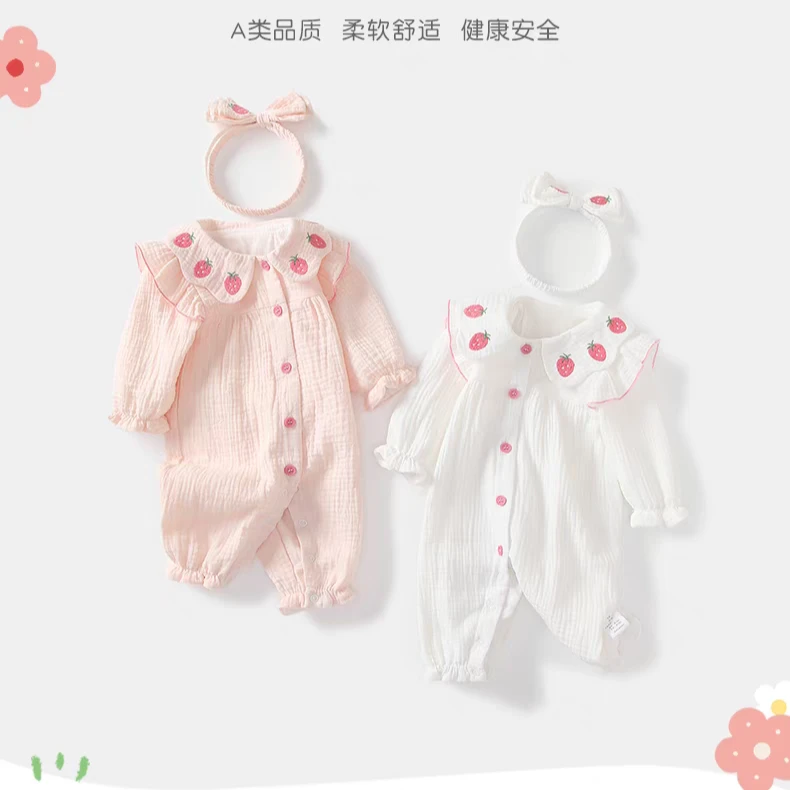 婴儿衣服秋装新生女宝宝连体衣公主满月百天外出哈衣纯棉春秋