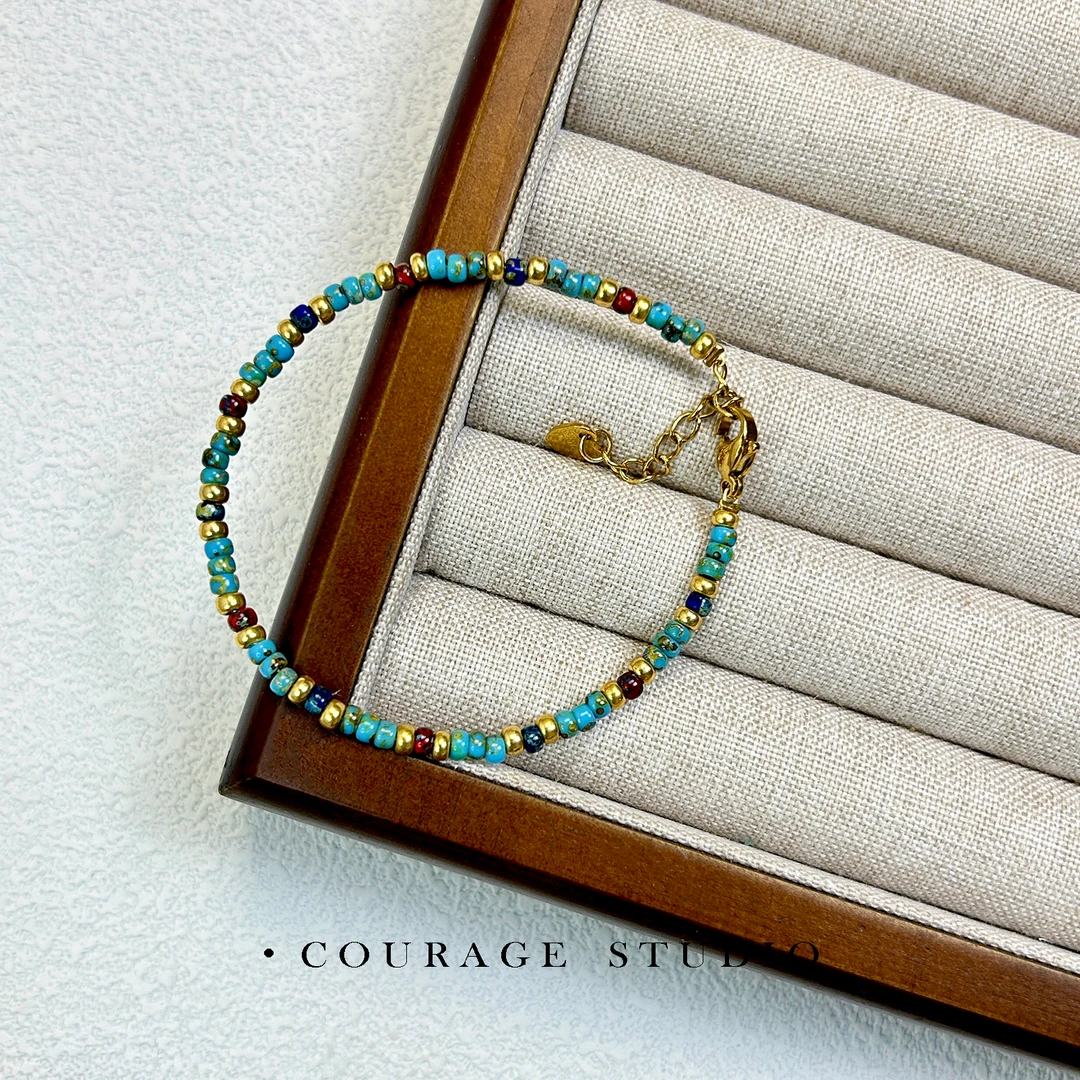 钛钢手链 COURAGE 原创设计复古小众百搭毕加索珠卡3钛钢手链