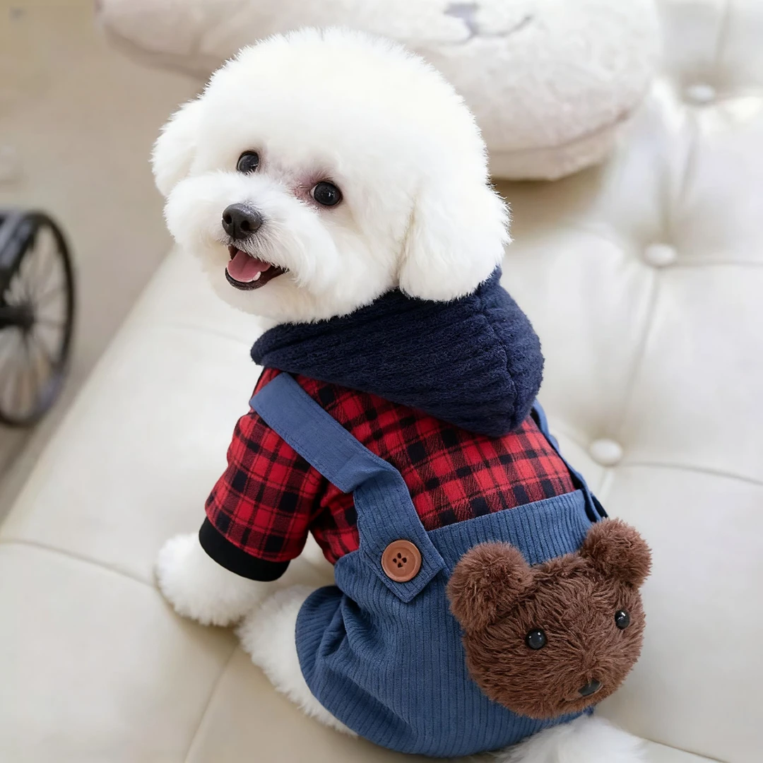 狗狗衣服秋冬可爱小熊四脚衣泰迪比熊博美小型犬加厚绒保暖背带裤