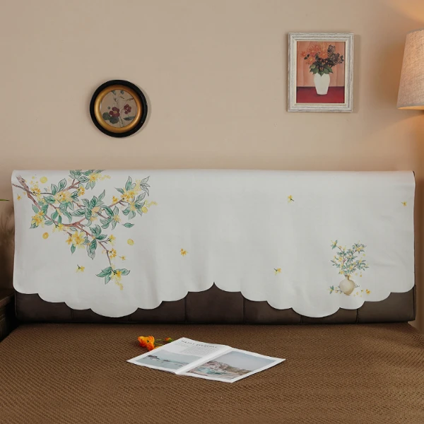 米白床头盖布桂花印花床头罩套靠背巾现代保护套通用防尘盖巾新款