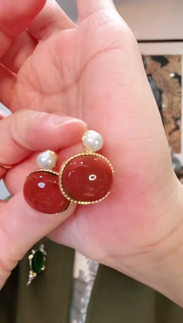 【闪购商品】南红玛瑙耳饰银S925镶嵌耳饰