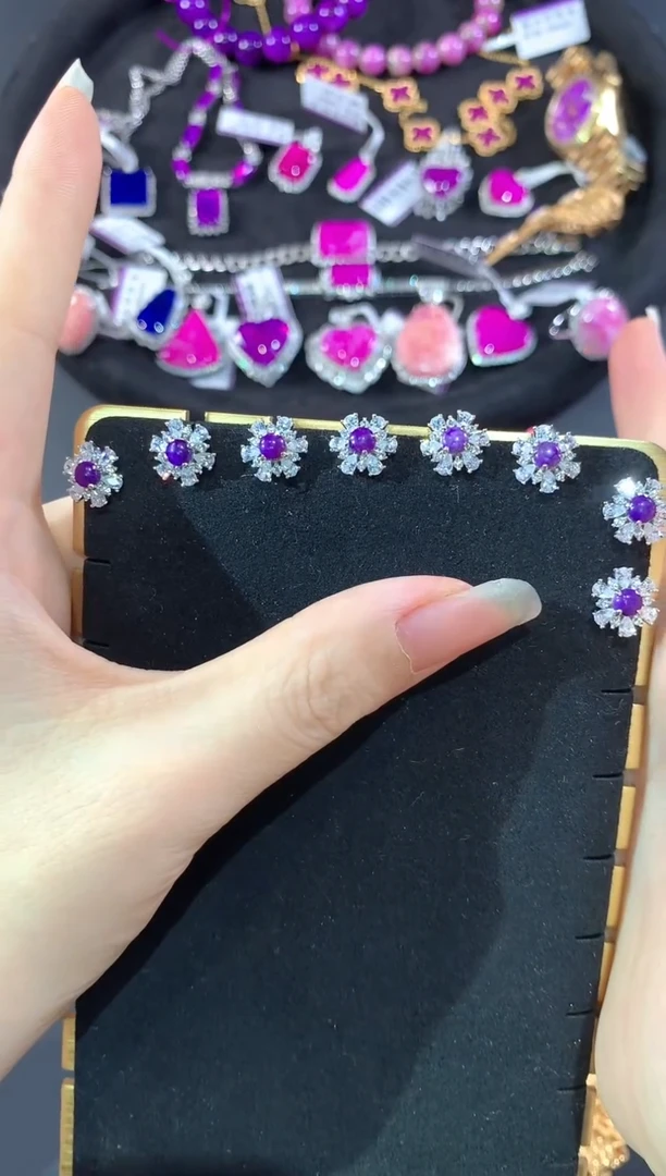 银S925镶嵌苏纪石（舒俱来）.耳钉多样性发一（对）