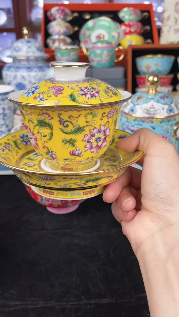 瓷片景德镇珐琅彩盖碗