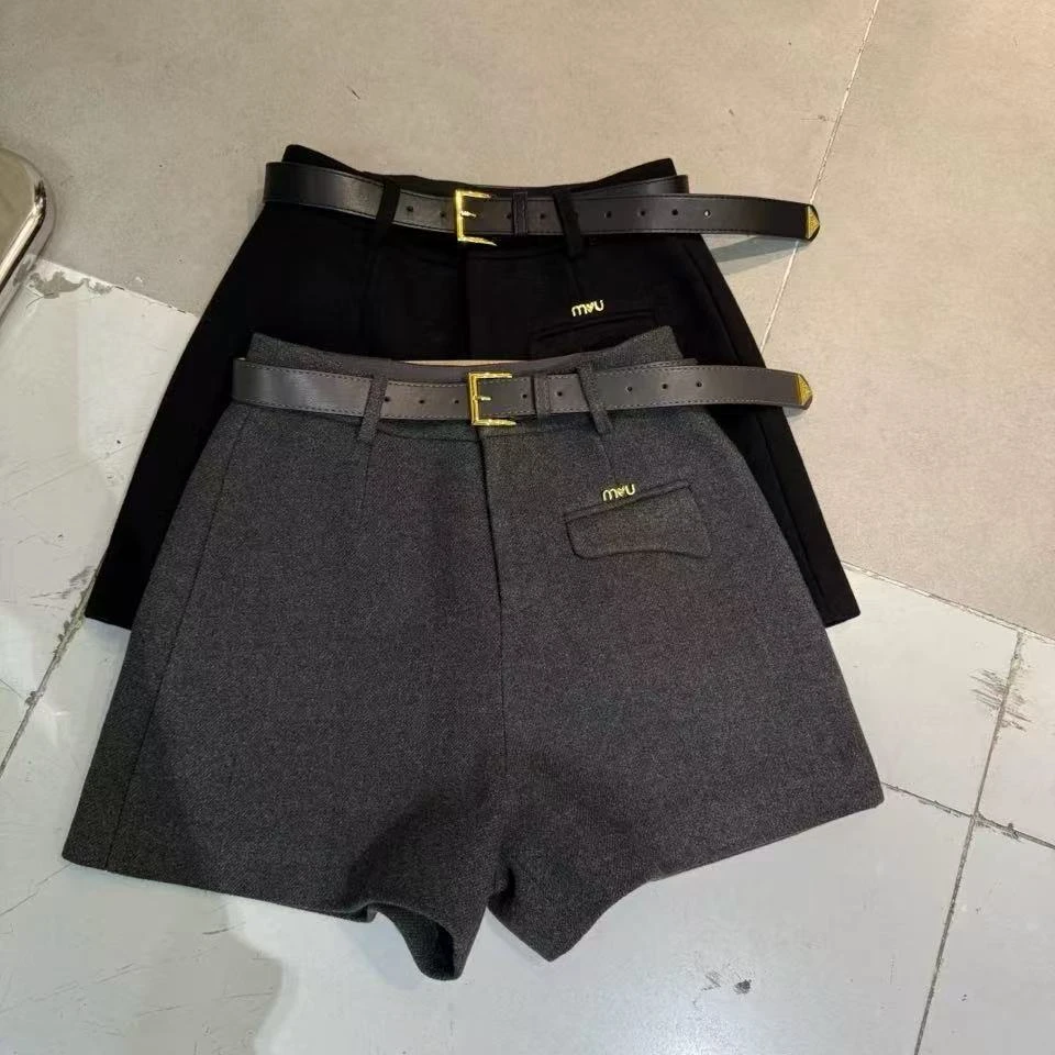 【苗姐优选】欧洲站洋气显瘦A字版假口袋设计短裤配腰带欧货5710JN