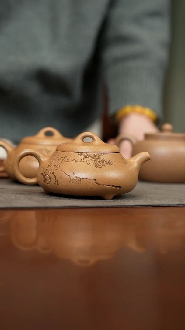 茶杯紫砂汉棠石瓢 高儆刻绘