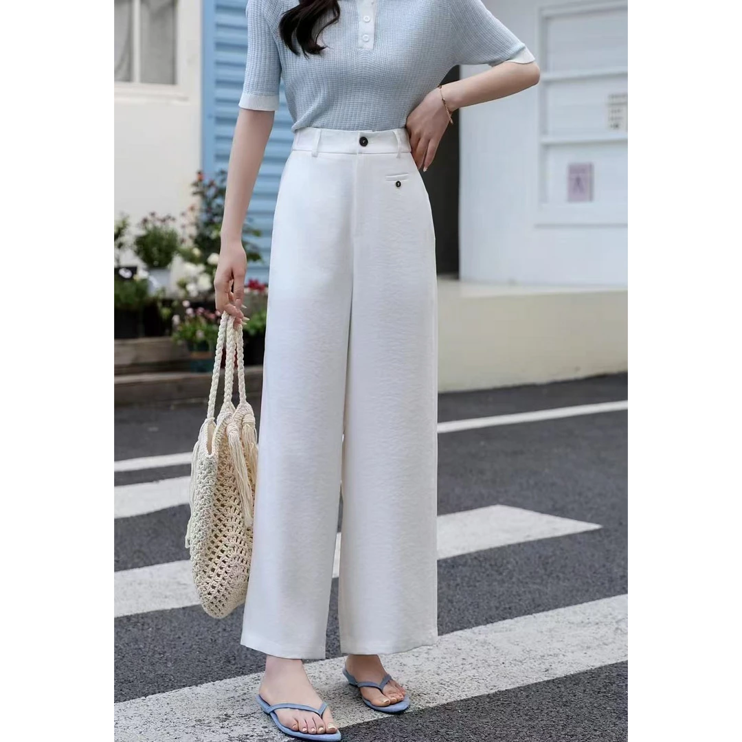 【亚麻】夏季百搭后半松紧腰A版垂感九分裤