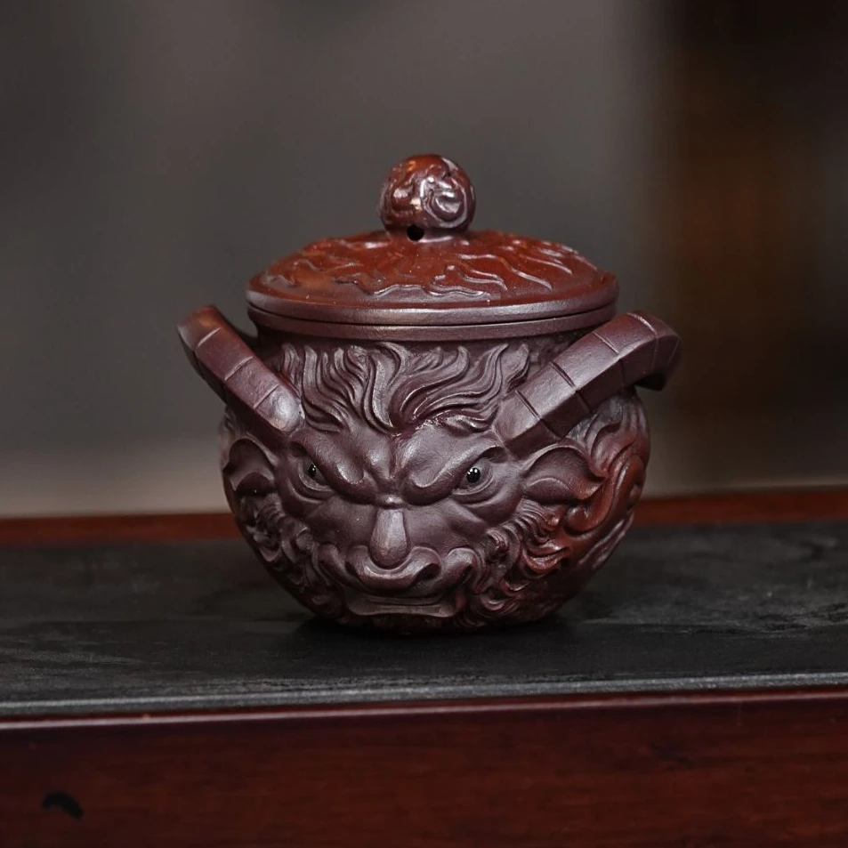 宜兴紫砂老紫泥手工制作牛头手抓壶紫砂壶  238