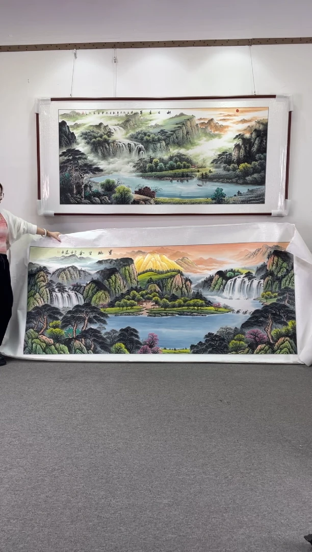 国画宝地生金230*70手绘画芯定制