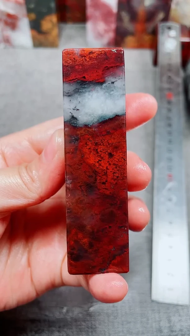 玉桂林鸡血玉素章2.0左右红35