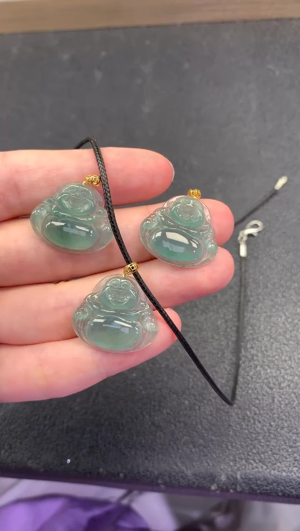 翡翠18K金镶嵌颈饰FA147 翡翠佛公 多样性发其一赠皮绳