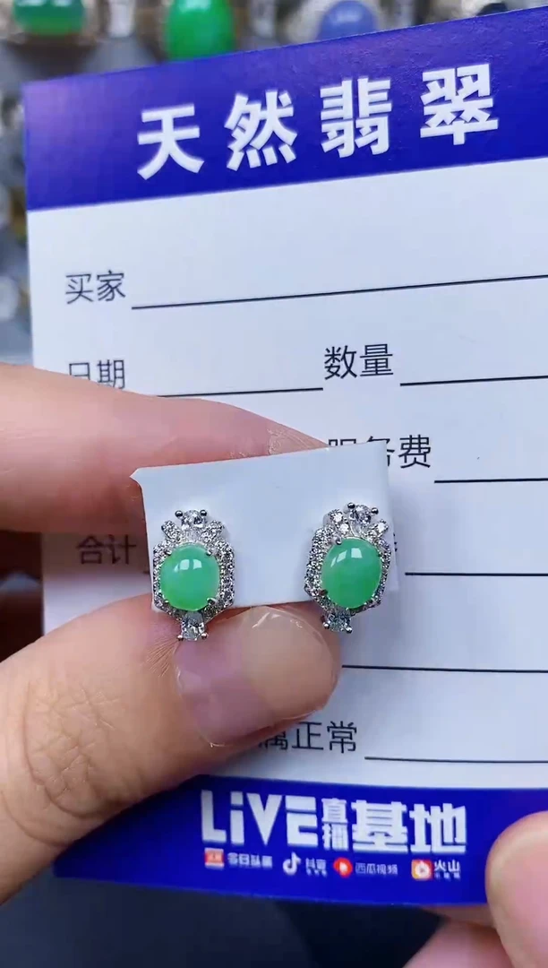 银S925镶嵌翡翠耳饰136