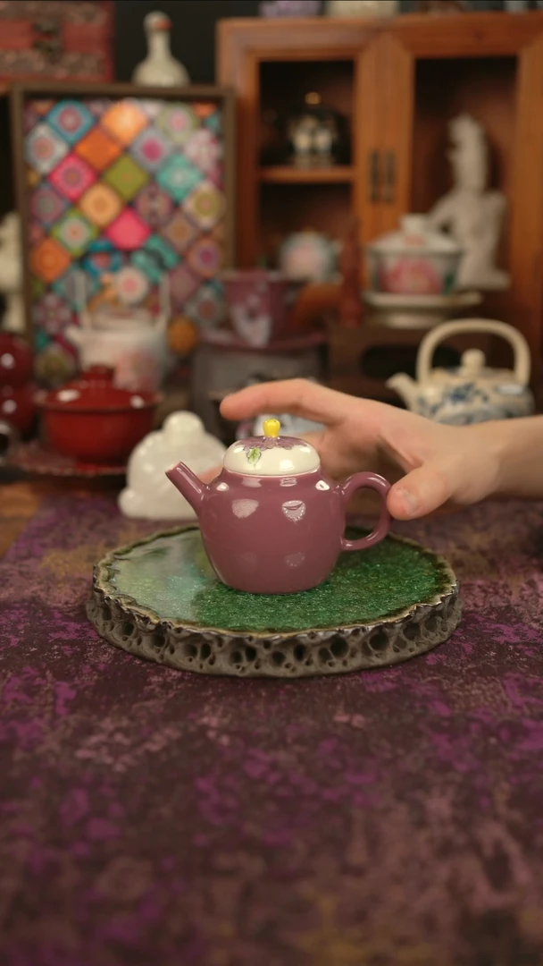 摩吉陶陶闪拍链接 手绘紫色茶壶
