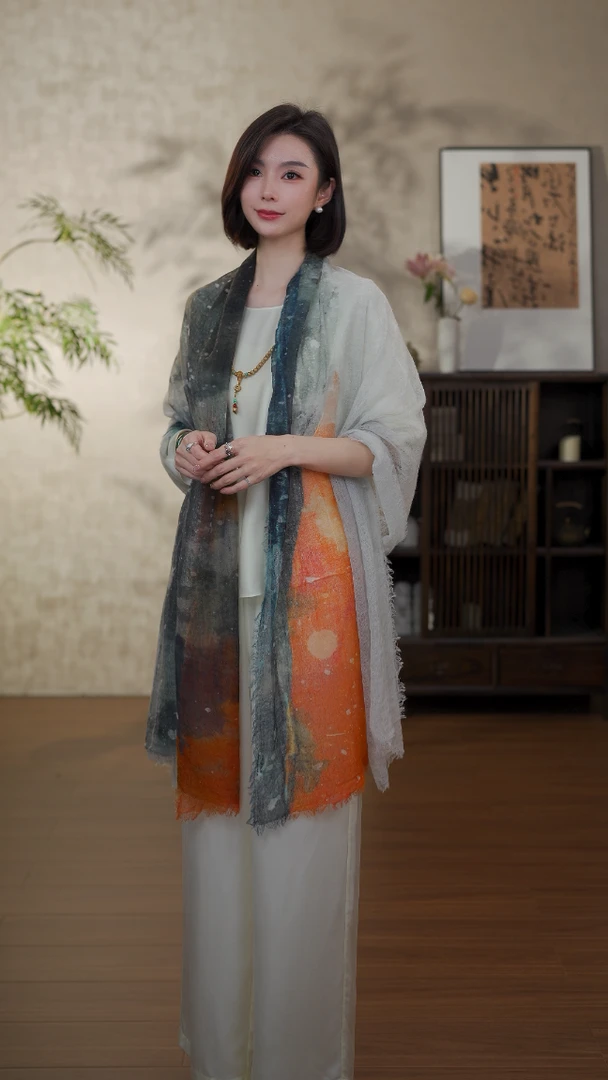 GONG QUE【星河璀璨】新款羊绒百搭双面提花披肩 242737