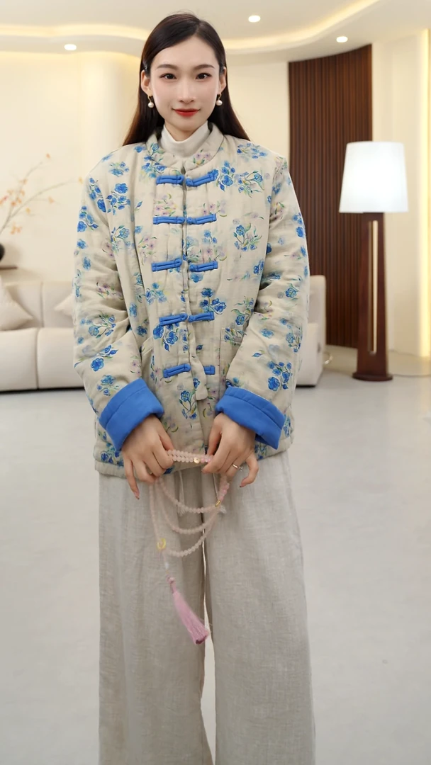 YM2025冬季新款新中式盘扣反季棉服复古文艺立领小棉袄国风外套-4