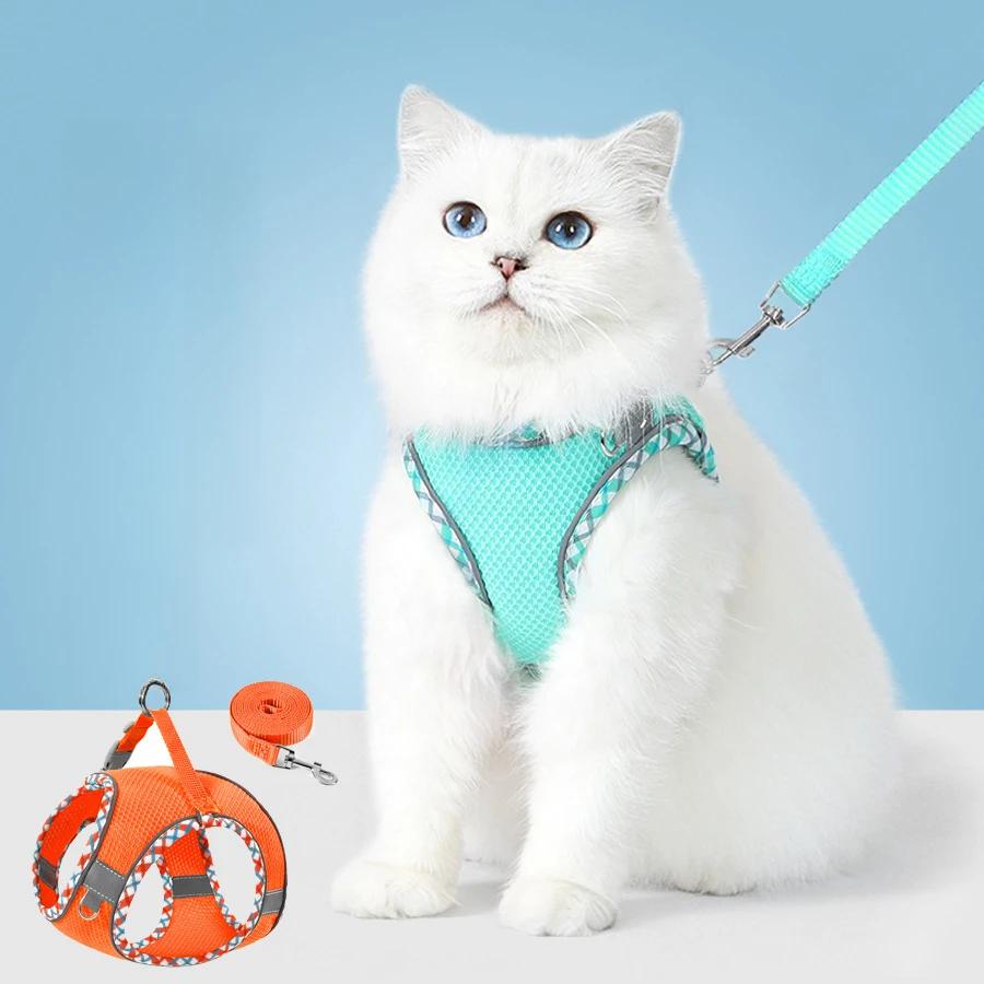 猫咪牵引绳背心式小型犬遛狗猫咪牵引绳外出胸背带防挣脱泰迪比熊