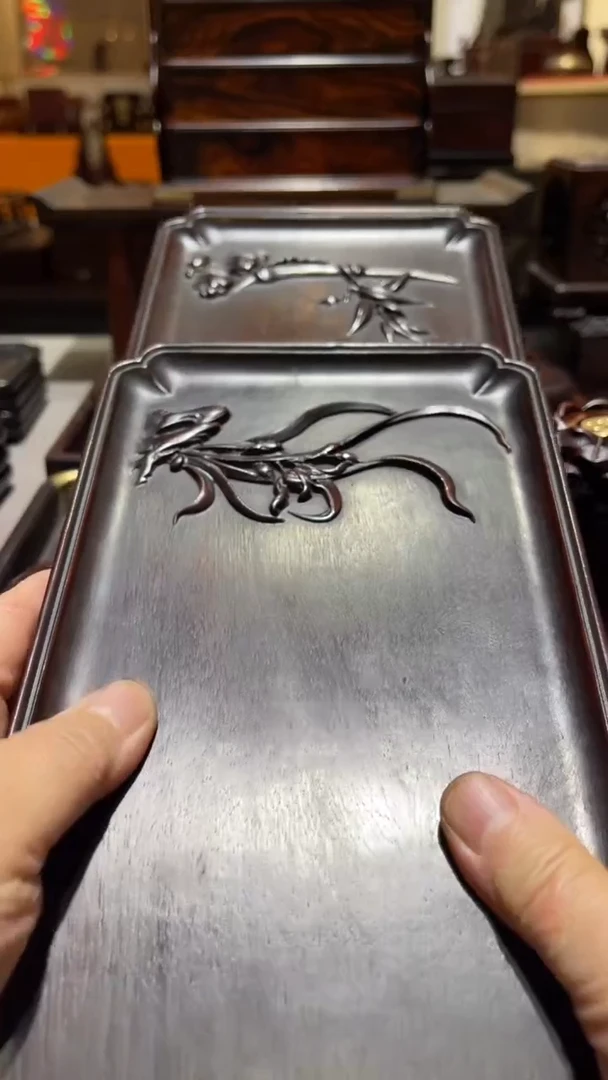 木精品木雕盘兰竹精工细作