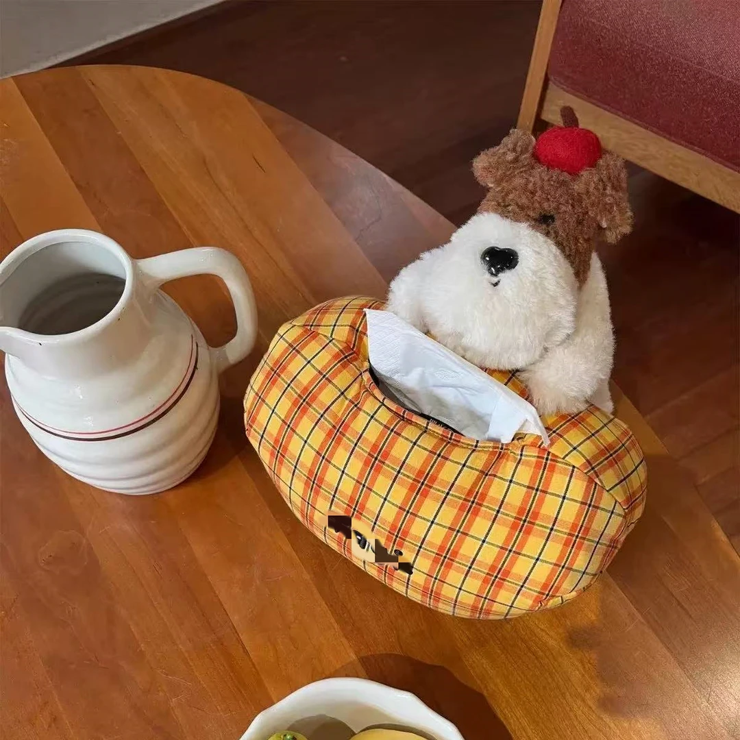 毛绒纸巾盒抽纸卧室家用收纳柑橘餐巾纸治愈