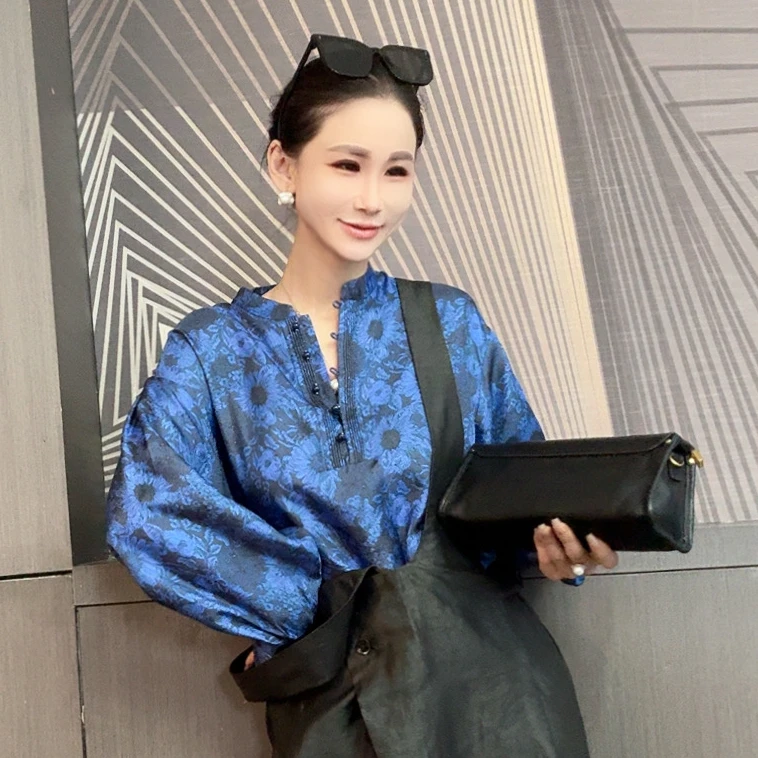 【兰芷幽香】上衣新中式国风蓝ZQ41139女款76cm 110g