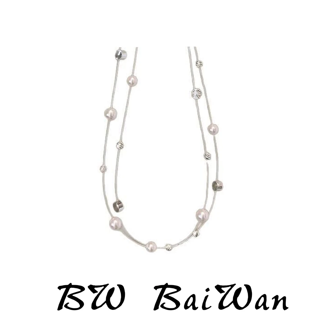 合金项链 Bai wan 玲珑匠心 013珍珠银珠叠戴锁骨项链