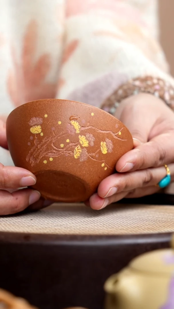 茶壶紫砂降坡泥大碗杯彩梅花