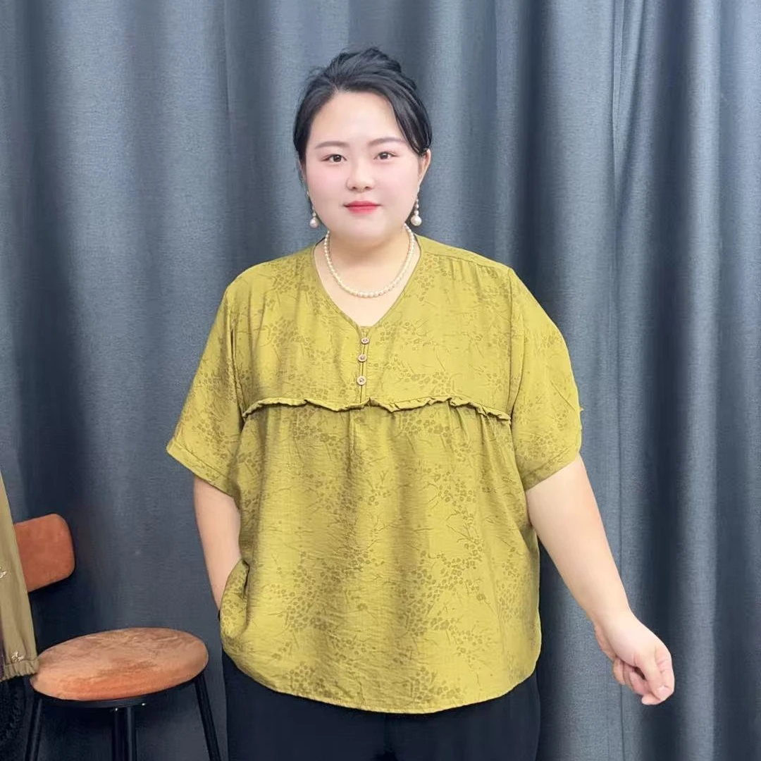120-250锦特大码胖妈妈夏季冰麻碎花短袖中老年加肥加大洋气T恤女