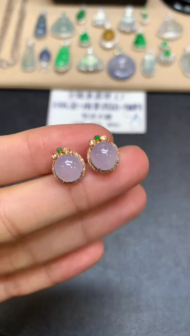18K金镶嵌翡翠耳饰蛋面【无服务费【24小时鉴赏期】